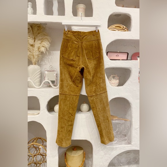 Vintage Brown Suede Leather High Rise Straight Leg Pants by Jessica Sport 25” - Picture 4 of 5